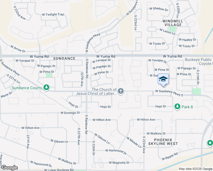 map of restaurants, bars, coffee shops, grocery stores, and more near 22553 West Mohave Street in Buckeye