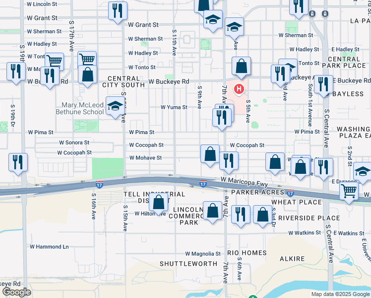 map of restaurants, bars, coffee shops, grocery stores, and more near 931 West Cocopah Street in Phoenix