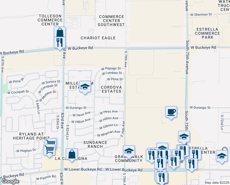 map of restaurants, bars, coffee shops, grocery stores, and more near 7931 West Mohave Street in Phoenix