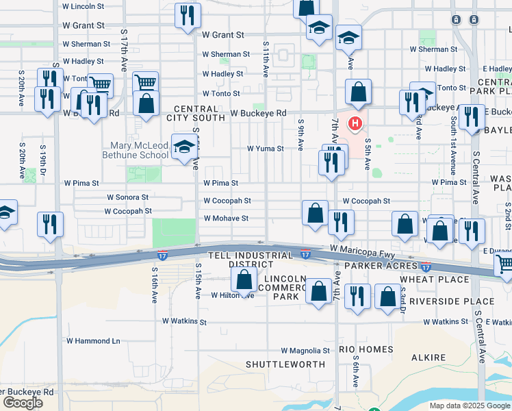 map of restaurants, bars, coffee shops, grocery stores, and more near 1113 W Cocopah St in Phoenix