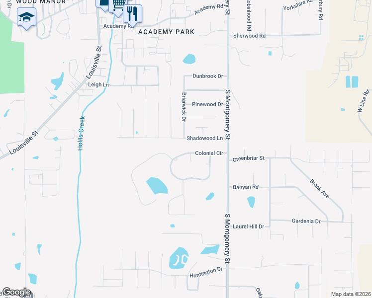 map of restaurants, bars, coffee shops, grocery stores, and more near 300 Colonial Circle in Starkville
