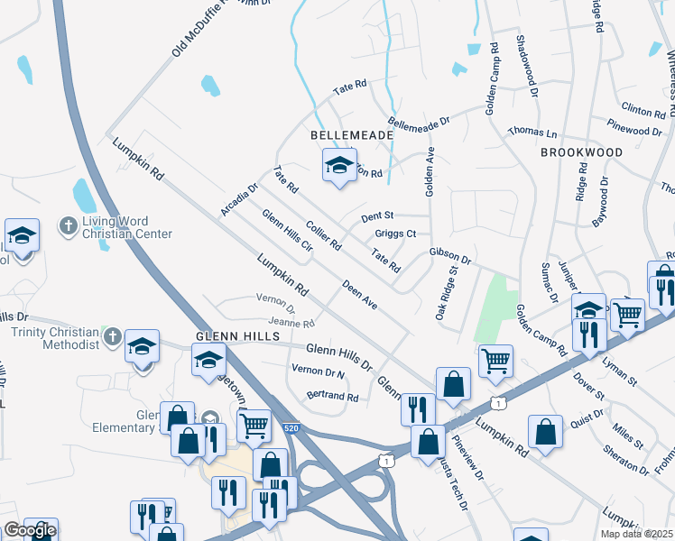 map of restaurants, bars, coffee shops, grocery stores, and more near 2803 Deen Avenue in Augusta