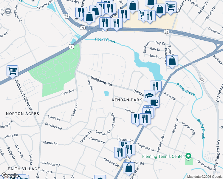 map of restaurants, bars, coffee shops, grocery stores, and more near 2503 Jolles Avenue in Augusta