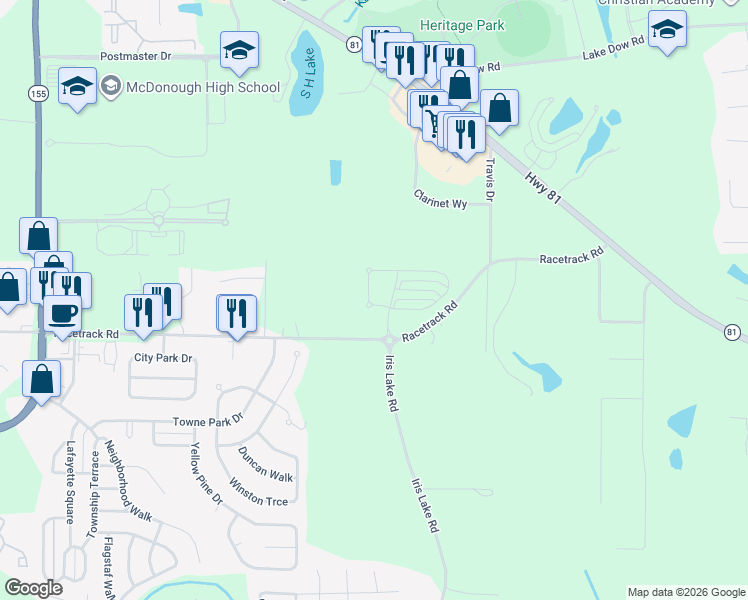 map of restaurants, bars, coffee shops, grocery stores, and more near 229 Daisy Circle in McDonough