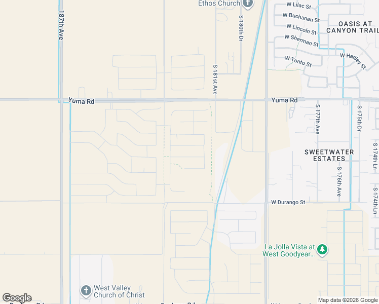 map of restaurants, bars, coffee shops, grocery stores, and more near 18203 West Yuma Road in Goodyear