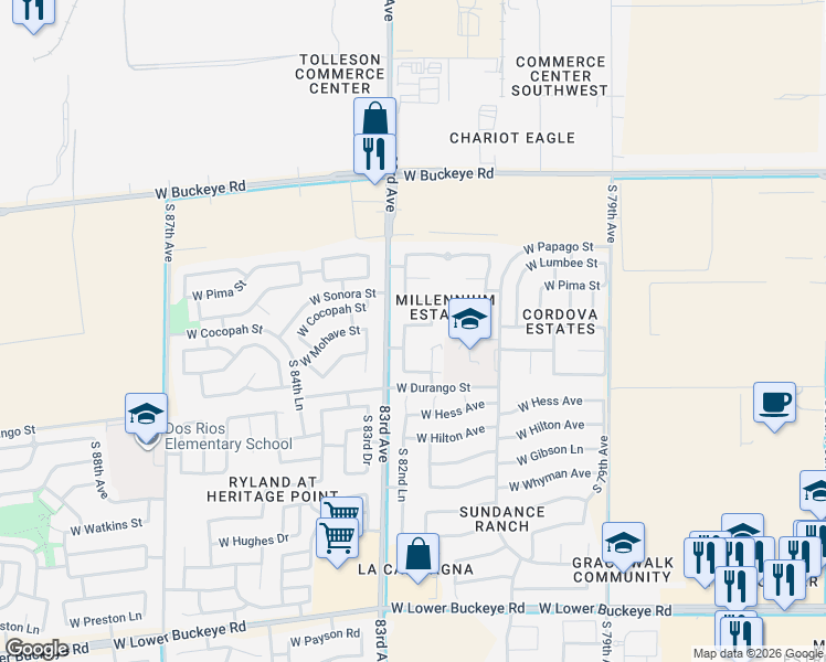 map of restaurants, bars, coffee shops, grocery stores, and more near 8223 West Mohave Street in Phoenix