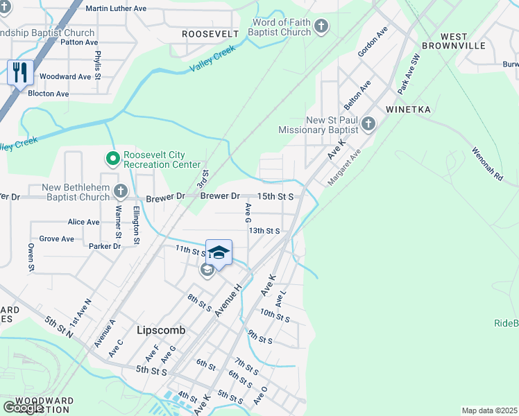 map of restaurants, bars, coffee shops, grocery stores, and more near 5706 14th Street in Bessemer
