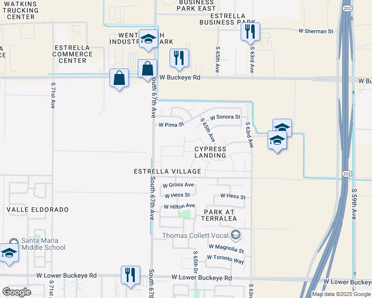 map of restaurants, bars, coffee shops, grocery stores, and more near 6605 West Nez Perce Street in Phoenix