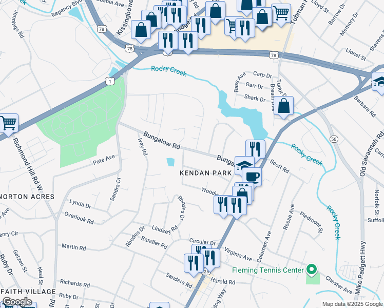 map of restaurants, bars, coffee shops, grocery stores, and more near 2211 Bungalow Rd in Augusta