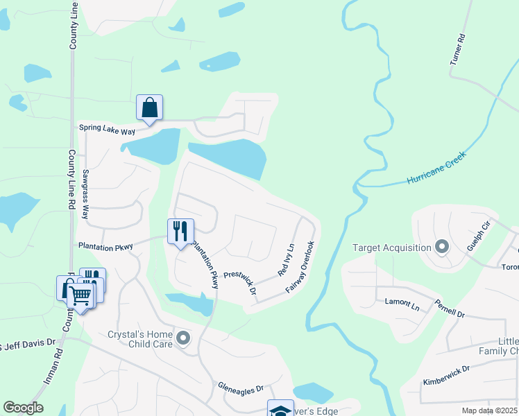 map of restaurants, bars, coffee shops, grocery stores, and more near 11765 Fairway Overlook in Fayetteville