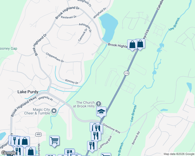 map of restaurants, bars, coffee shops, grocery stores, and more near 237 Courtside Drive in Birmingham