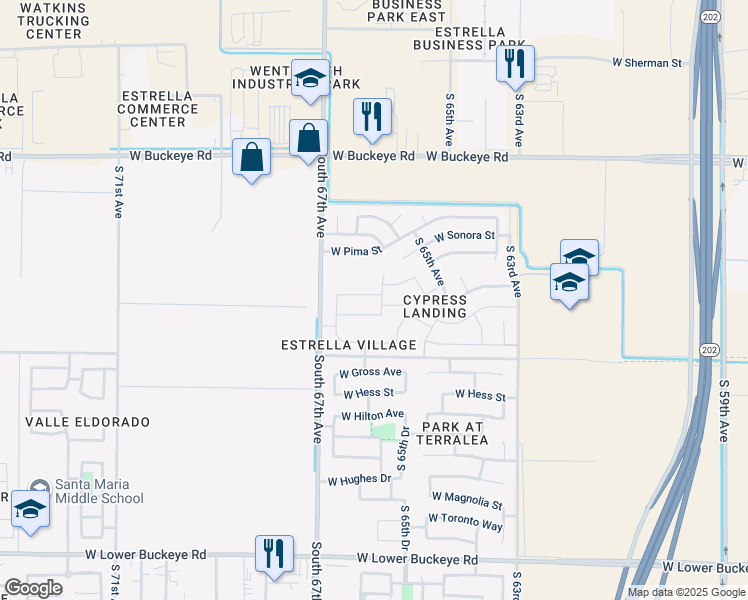 map of restaurants, bars, coffee shops, grocery stores, and more near 6605 West Nez Perce Street in Phoenix