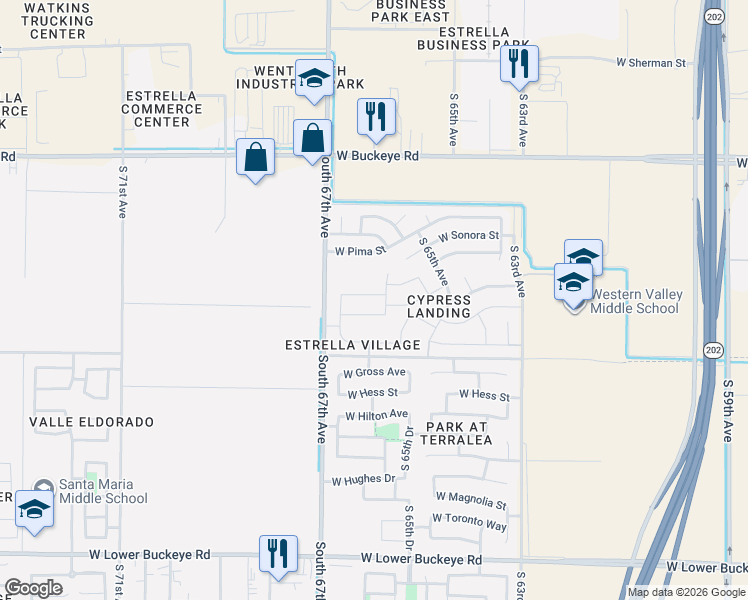 map of restaurants, bars, coffee shops, grocery stores, and more near 6605 West Nez Perce Street in Phoenix