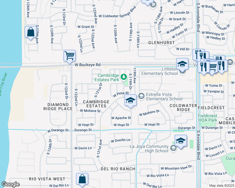 map of restaurants, bars, coffee shops, grocery stores, and more near 13050 West Rancho Santa Fe Boulevard in Avondale