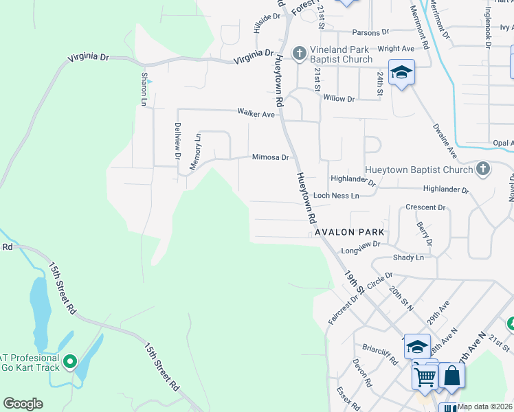 map of restaurants, bars, coffee shops, grocery stores, and more near 137 Sterling Drive in Hueytown