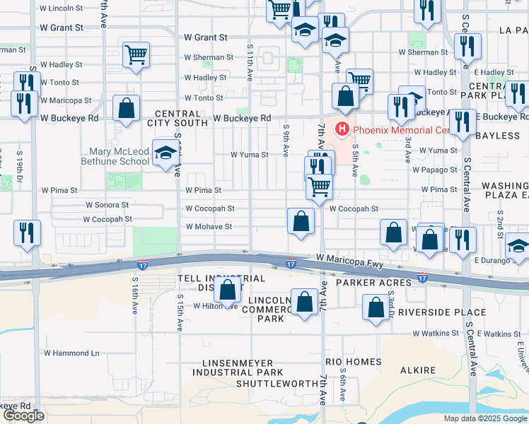 map of restaurants, bars, coffee shops, grocery stores, and more near 931 W Cocopah St in Phoenix