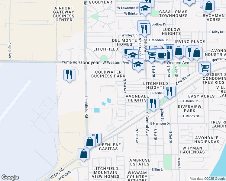 map of restaurants, bars, coffee shops, grocery stores, and more near 315 South 5th Avenue in Avondale