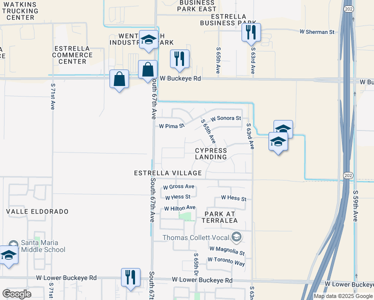 map of restaurants, bars, coffee shops, grocery stores, and more near 6605 West Nez Perce Street in Phoenix