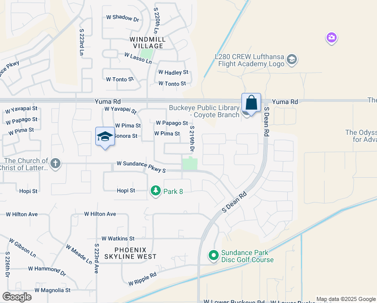 map of restaurants, bars, coffee shops, grocery stores, and more near 21938 West Cocopah Street in Buckeye