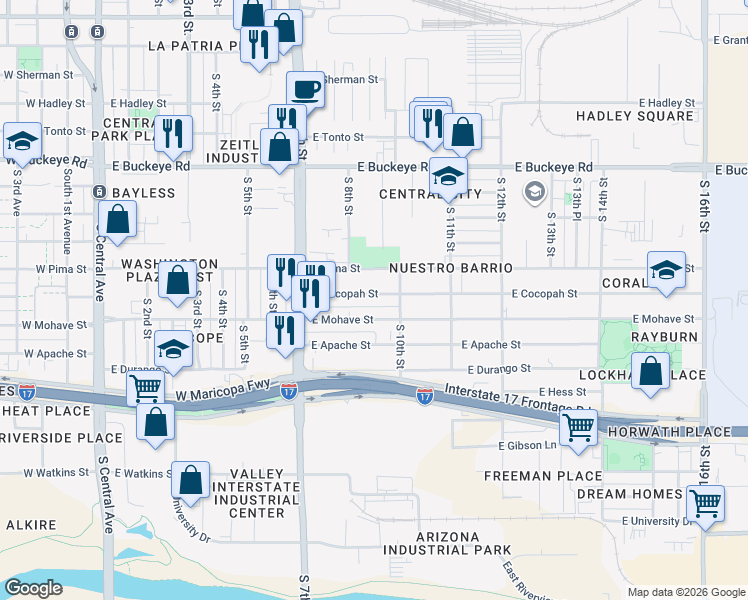 map of restaurants, bars, coffee shops, grocery stores, and more near 937 East Cocopah Street in Phoenix