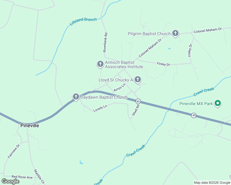 map of restaurants, bars, coffee shops, grocery stores, and more near 1984 South Carolina 45 in Pineville