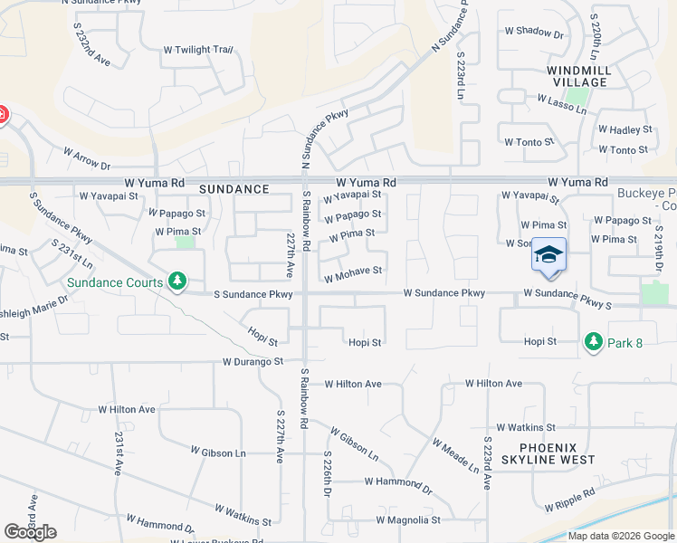 map of restaurants, bars, coffee shops, grocery stores, and more near 22604 West Mohave Street in Buckeye