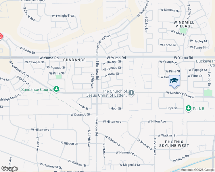 map of restaurants, bars, coffee shops, grocery stores, and more near 22604 West Mohave Street in Buckeye
