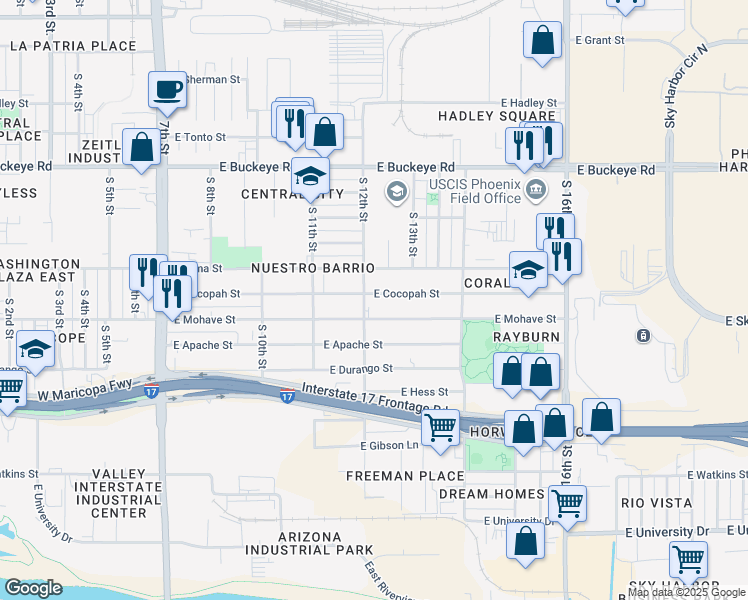 map of restaurants, bars, coffee shops, grocery stores, and more near 1203 East Cocopah Street in Phoenix