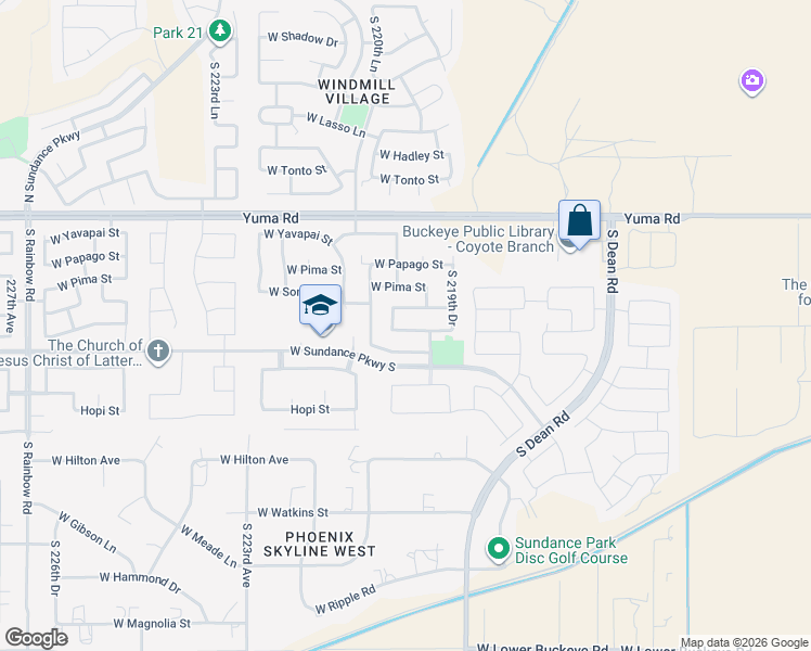 map of restaurants, bars, coffee shops, grocery stores, and more near 22012 West Cocopah Street in Buckeye