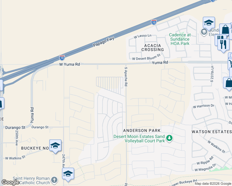 map of restaurants, bars, coffee shops, grocery stores, and more near South Brittlebrush in Buckeye