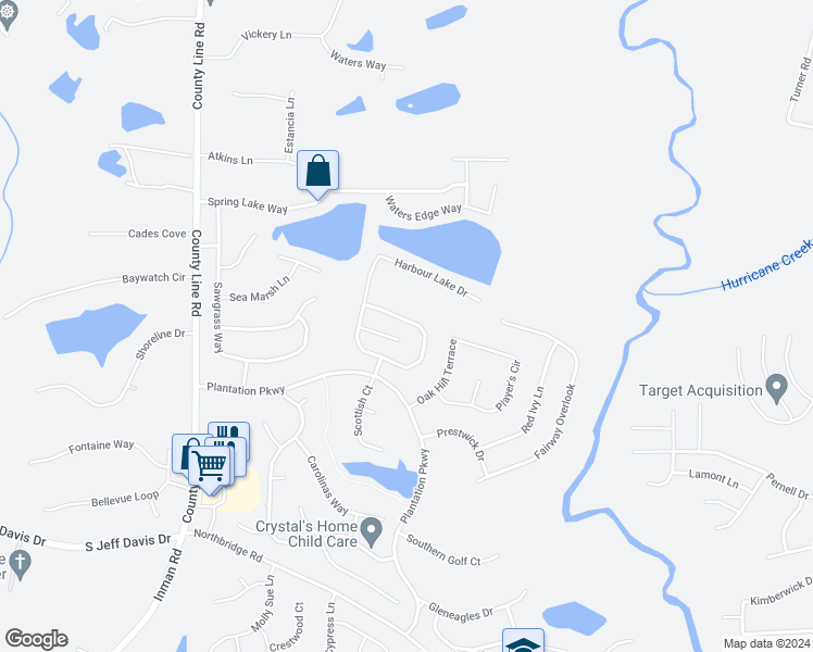 map of restaurants, bars, coffee shops, grocery stores, and more near 12022 Harbour Town Parkway in Fayetteville