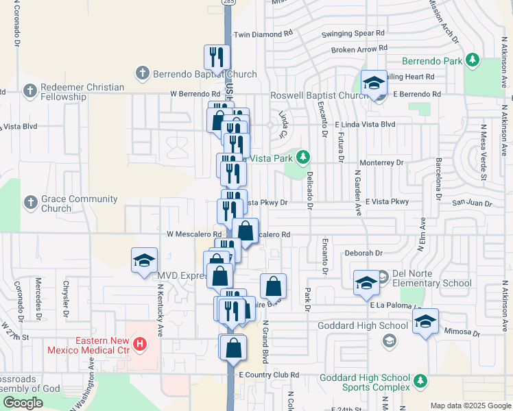map of restaurants, bars, coffee shops, grocery stores, and more near 2912 North Alhambra Drive in Roswell