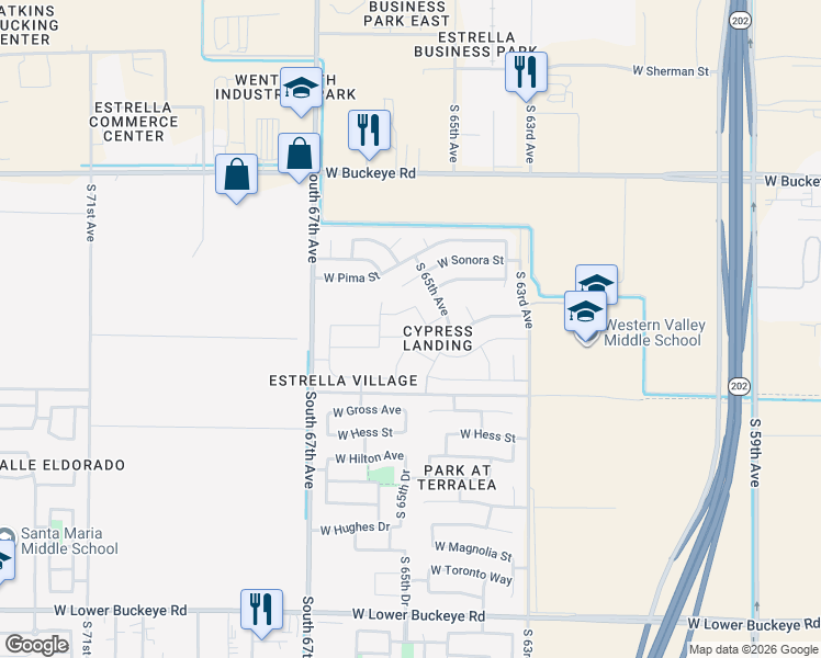map of restaurants, bars, coffee shops, grocery stores, and more near 6542 West Nez Perce Street in Phoenix