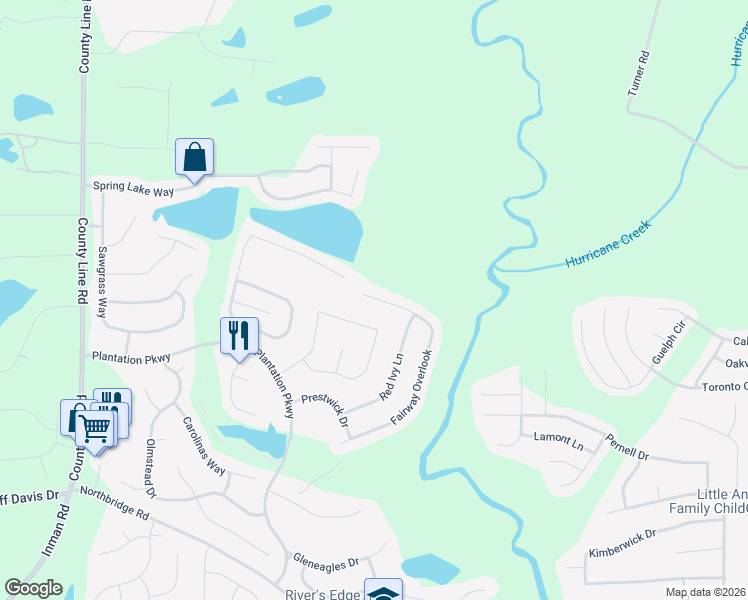 map of restaurants, bars, coffee shops, grocery stores, and more near 11779 Fairway Overlook in Fayetteville