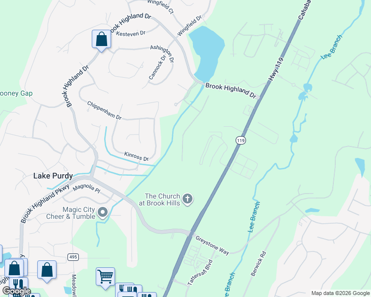 map of restaurants, bars, coffee shops, grocery stores, and more near 237 Courtside Drive in Birmingham