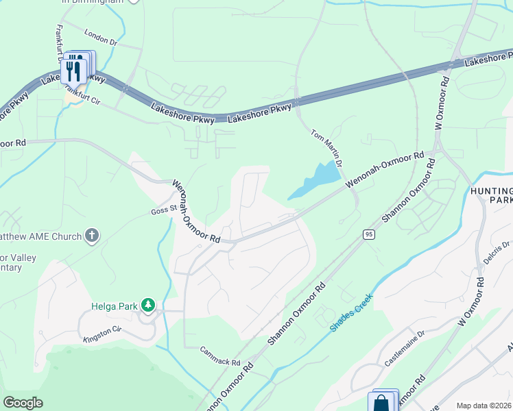map of restaurants, bars, coffee shops, grocery stores, and more near 2700 Wenonah Oxmoor Road in Birmingham