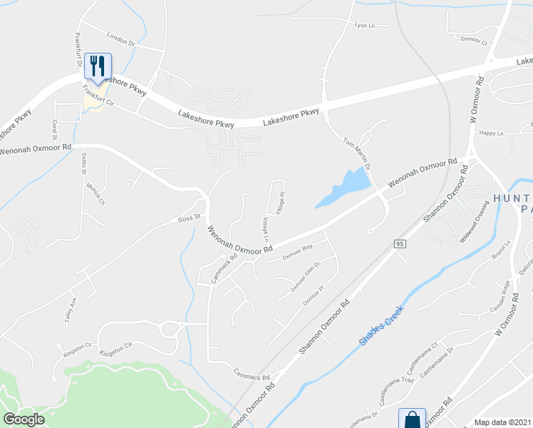 map of restaurants, bars, coffee shops, grocery stores, and more near 2720 Village Lane in Birmingham