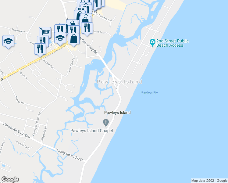 map of restaurants, bars, coffee shops, grocery stores, and more near 344 Myrtle Avenue in Pawleys Island