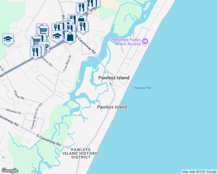 map of restaurants, bars, coffee shops, grocery stores, and more near 344 Myrtle Avenue in Pawleys Island