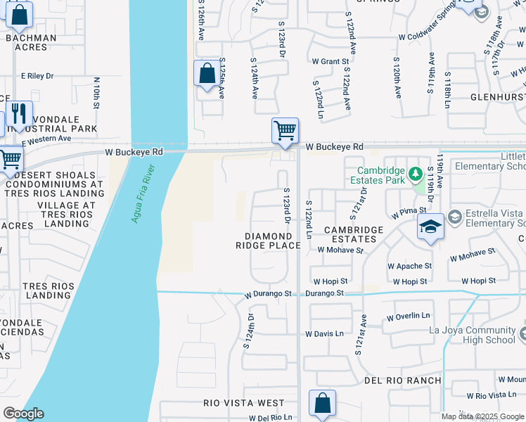 map of restaurants, bars, coffee shops, grocery stores, and more near 12417 West Yuma Street in Avondale