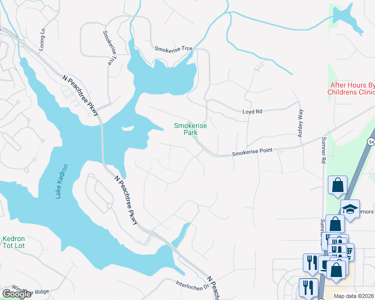 map of restaurants, bars, coffee shops, grocery stores, and more near 900 Mickleton Lane in Peachtree City