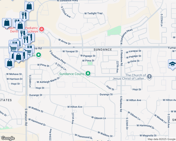 map of restaurants, bars, coffee shops, grocery stores, and more near 1588 South 229th Court in Buckeye