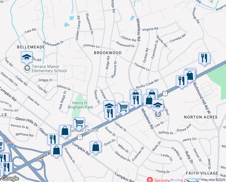 map of restaurants, bars, coffee shops, grocery stores, and more near 3002 Acorn Road in Augusta