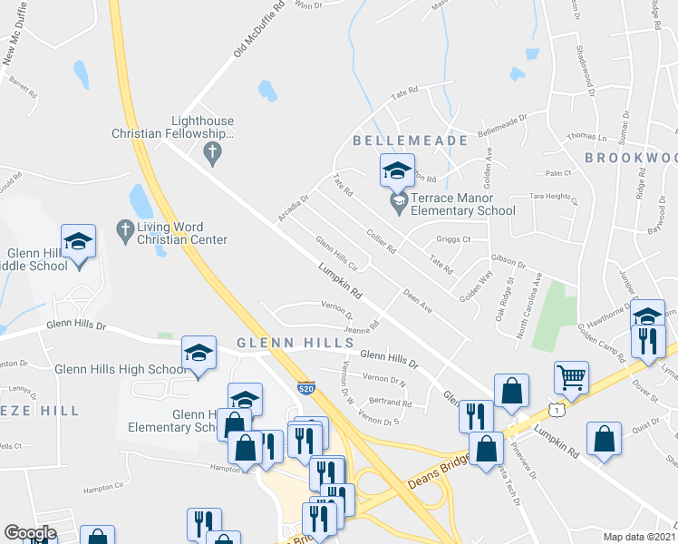 map of restaurants, bars, coffee shops, grocery stores, and more near 2821 Lumpkin Road in Augusta
