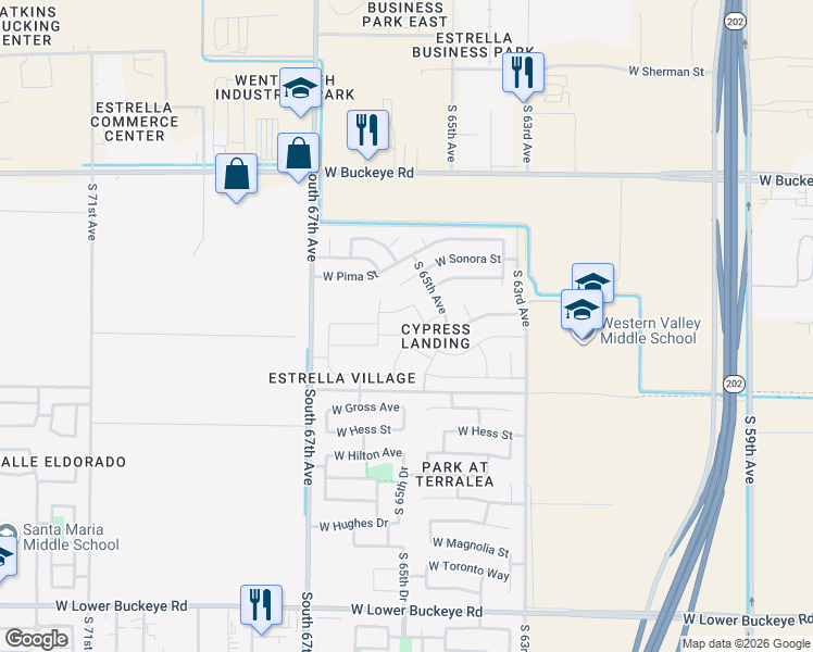 map of restaurants, bars, coffee shops, grocery stores, and more near 6542 West Nez Perce Street in Phoenix