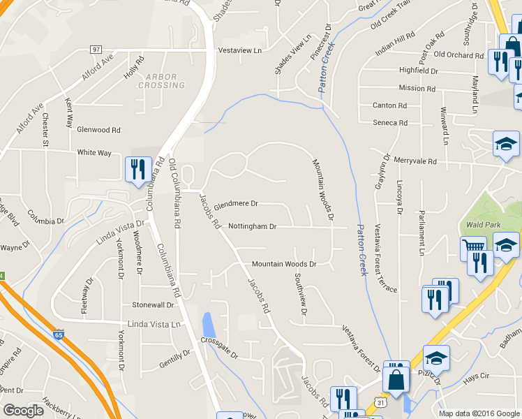 map of restaurants, bars, coffee shops, grocery stores, and more near 1837 Glendmere Dr in Vestavia Hills