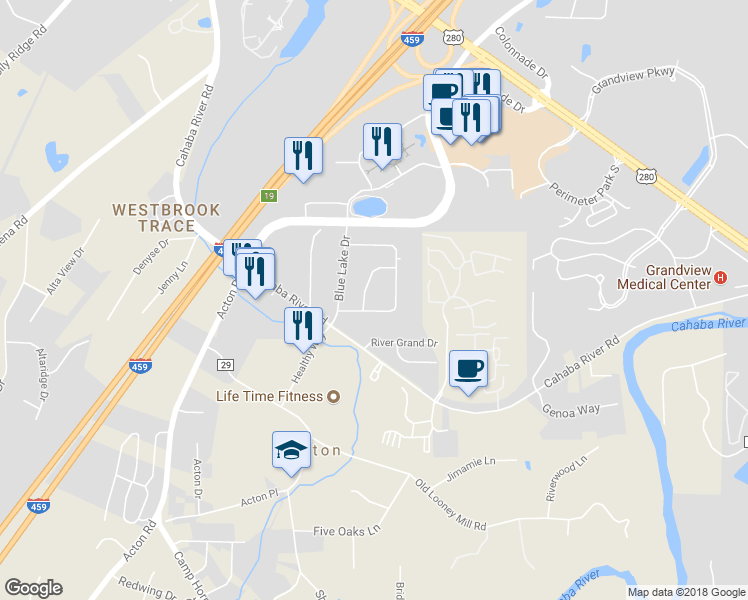 map of restaurants, bars, coffee shops, grocery stores, and more near 4516 Pine Tree Circle in Birmingham