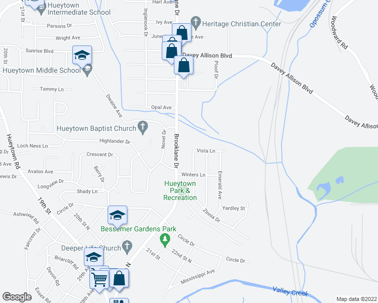map of restaurants, bars, coffee shops, grocery stores, and more near 2836 Clyburne Street in Bessemer