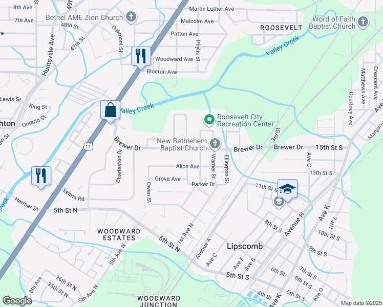 map of restaurants, bars, coffee shops, grocery stores, and more near 540 Taylor Street in Bessemer