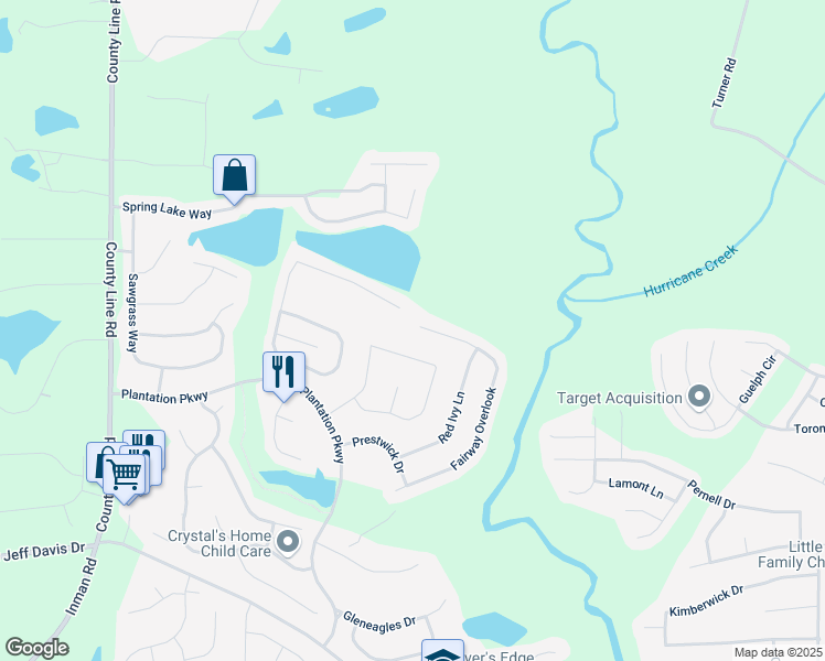 map of restaurants, bars, coffee shops, grocery stores, and more near 11765 Fairway Overlook in Fayetteville